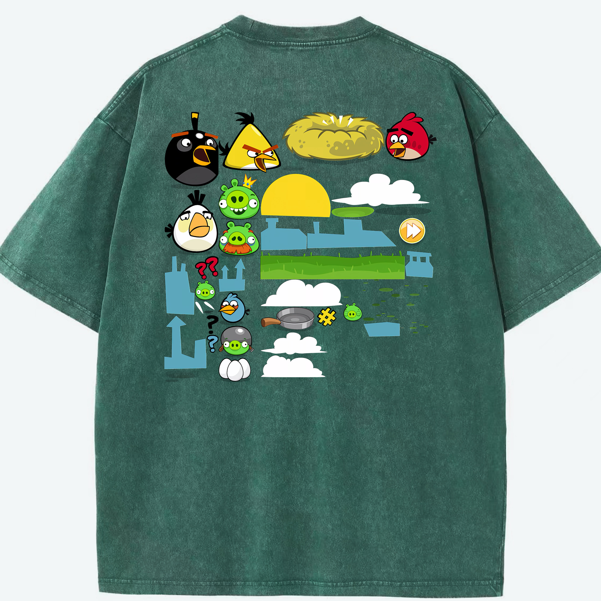 （画像用） Angry Birds アングリーバード 綿100% ヴィンテージ風 半袖Tシャツ（背面プリント）